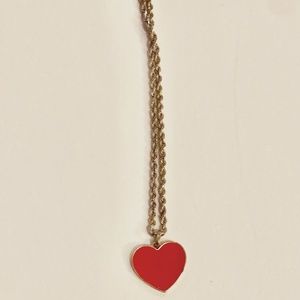 14 Karat White Gold - 18" rope necklace with red enamel heart pendant.